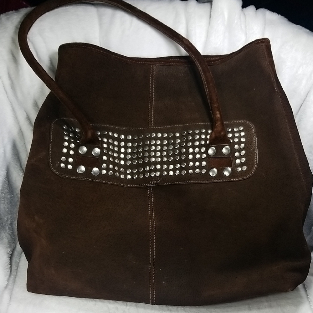 Brown Studded Tote Bag